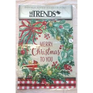 NEW Flag Trends By Carson "Merry Christmas To You" Wreath Cardinal Garden Flag